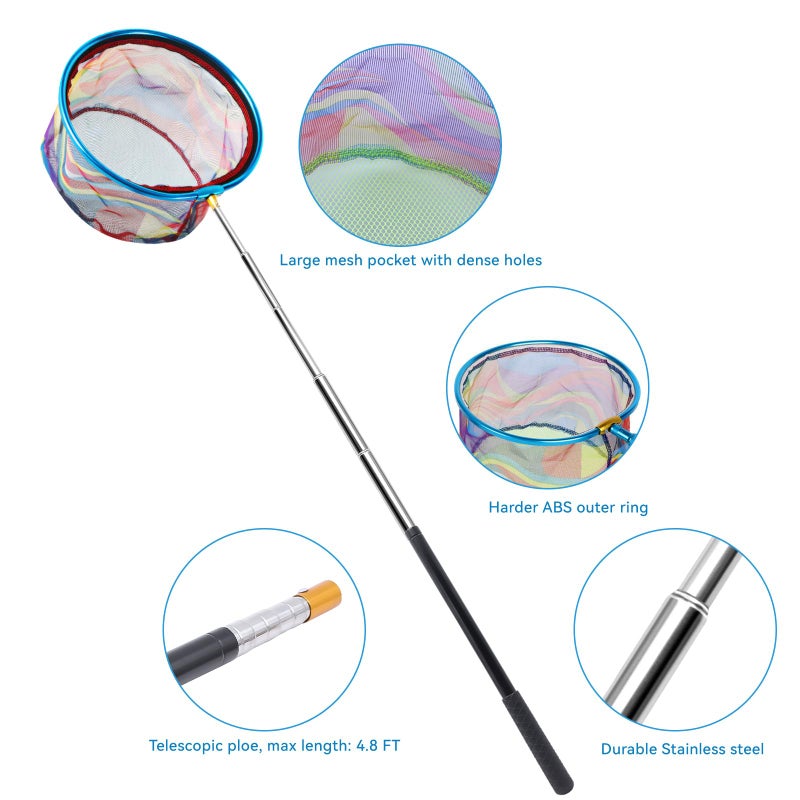 Autokcan 2PCS Fishing Net with Bucket, Telescopic Fishing Landing Net, Collapsible Kids Sand Bucket, Kids Fish Butterfly Catching for Freshwater Saltwater Outdoor Activities - Image 2