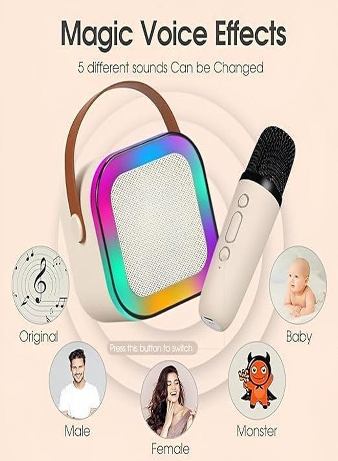 Mummy Please Kids Karaoke Bluetooth 5.3 Speaker with Wireless Microphone, RGB LED Lights, Magic Voice Effects, Rechargeable (Pack of 1 Biege) - Image 4