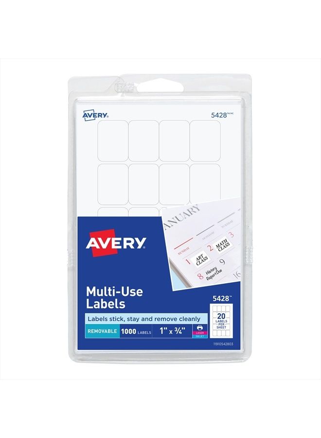 Avery Self-Adhesive Removable Labels, 0.75 x 1 Inches, White, 1000 per Pack (05428) - Image 1