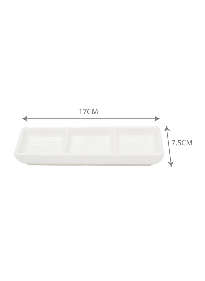 BLACKSTONE - 1pc White Ceramic Serving Platter Rectangular 3 Compartment Appetizer Serving Tray - Image 1