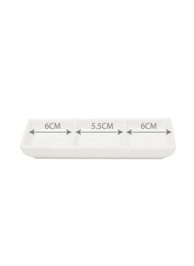 BLACKSTONE - 1pc White Ceramic Serving Platter Rectangular 3 Compartment Appetizer Serving Tray - Image 1