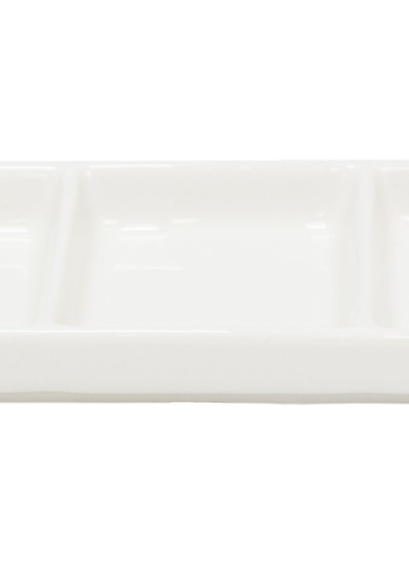 BLACKSTONE - 1pc White Ceramic Serving Platter Rectangular 3 Compartment Appetizer Serving Tray - Image 1
