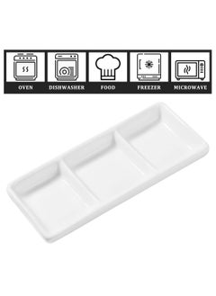 BLACKSTONE 1pc White Ceramic Serving Platter Rectangular 3 Compartment Appetizer Serving Tray  - Image 2