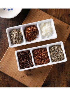 BLACKSTONE 1pc White Ceramic Serving Platter Rectangular 3 Compartment Appetizer Serving Tray  - Image 3