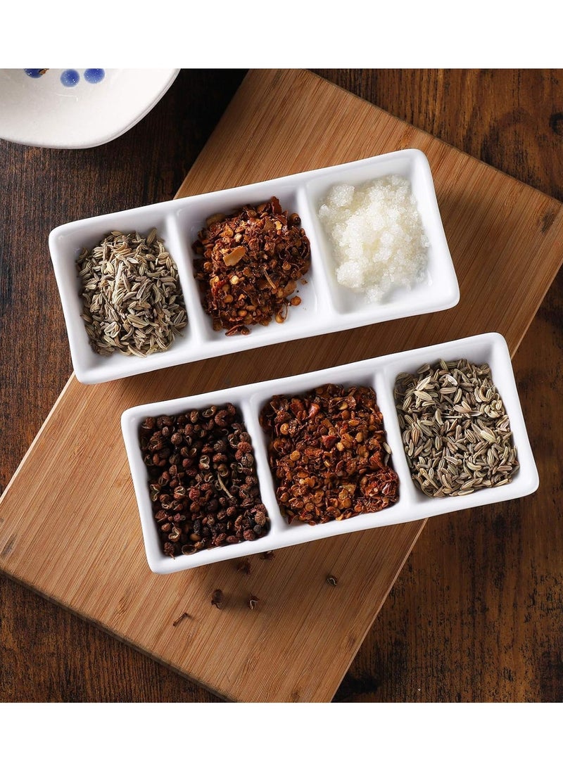 BLACKSTONE - 1pc White Ceramic Serving Platter Rectangular 3 Compartment Appetizer Serving Tray - Image 1