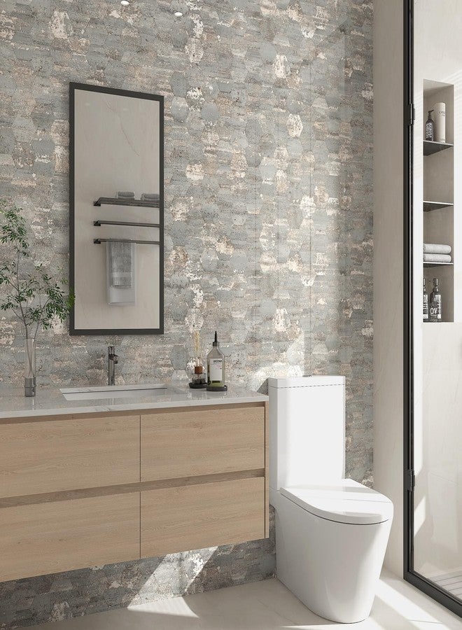LACHEERY Gray Concrete Wallpaper Peel and Stick Removable Contact Paper for Walls Rose Gold Grey Hexagon Geometric Peel and Stick Wallpaper for Bedroom Bathroom Wall Cabinets Self Adhesive 15.8"x80" - Image 3