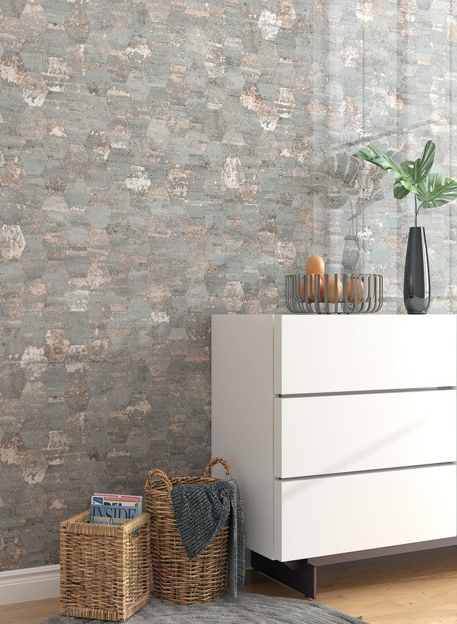 LACHEERY Gray Concrete Wallpaper Peel and Stick Removable Contact Paper for Walls Rose Gold Grey Hexagon Geometric Peel and Stick Wallpaper for Bedroom Bathroom Wall Cabinets Self Adhesive 15.8"x80" - Image 2