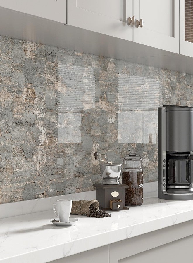 LACHEERY Gray Concrete Wallpaper Peel and Stick Removable Contact Paper for Walls Rose Gold Grey Hexagon Geometric Peel and Stick Wallpaper for Bedroom Bathroom Wall Cabinets Self Adhesive 15.8"x80" - Image 4