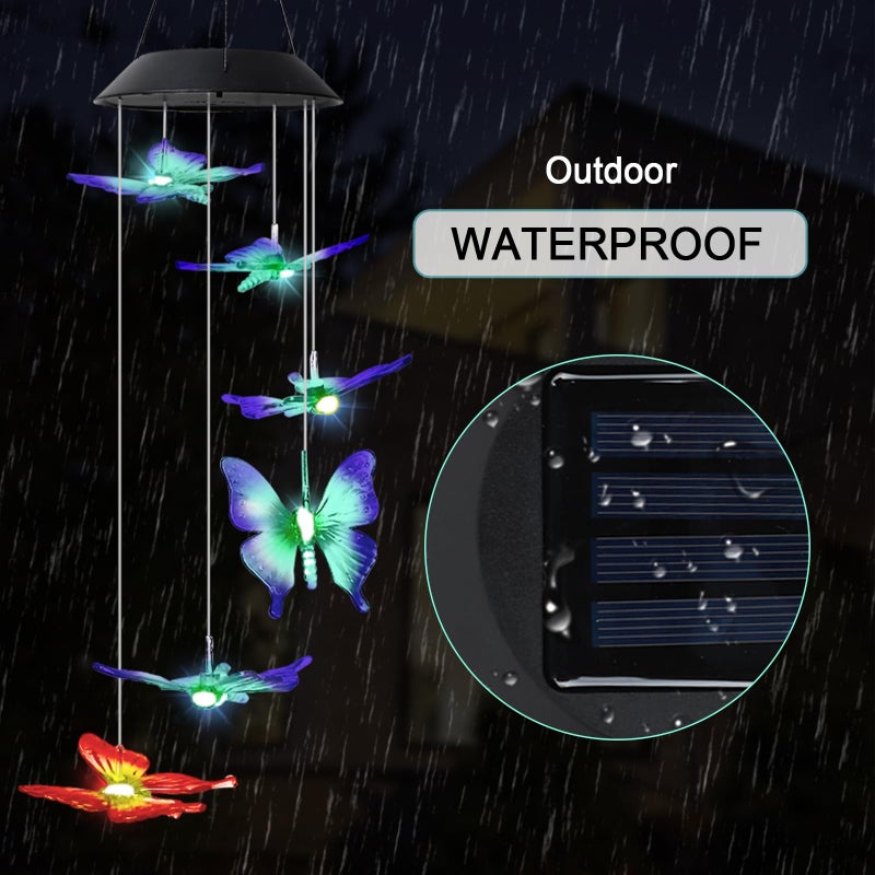 MorTime 25" LED Solar Wind Chime, Color Changing Solar Butterfly Wind Chimes Mobile Hanging Wind Chime for OutsideHome Garden Decoration - Image 4
