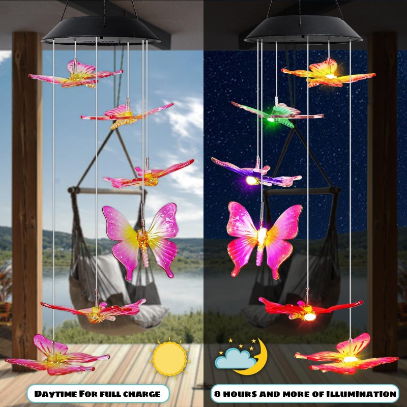 MorTime 25" LED Solar Wind Chime, Color Changing Solar Butterfly Wind Chimes Mobile Hanging Wind Chime for OutsideHome Garden Decoration - Image 3