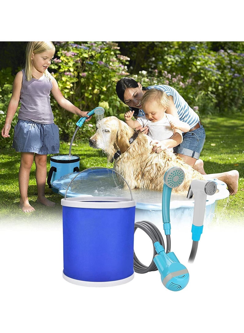 VUCATIN Portable Camping Shower Kit Outdoor Shower Pump with Bucket Shower Head Sprayer Battery Powered Camping Showerhead with Rechargeable Battery for Pet Camping Hiking Traveling Car Washing - Image 1