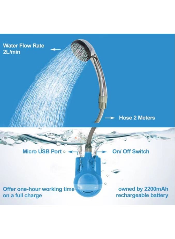 VUCATIN Portable Camping Shower Kit Outdoor Shower Pump with Bucket Shower Head Sprayer Battery Powered Camping Showerhead with Rechargeable Battery for Pet Camping Hiking Traveling Car Washing - Image 3