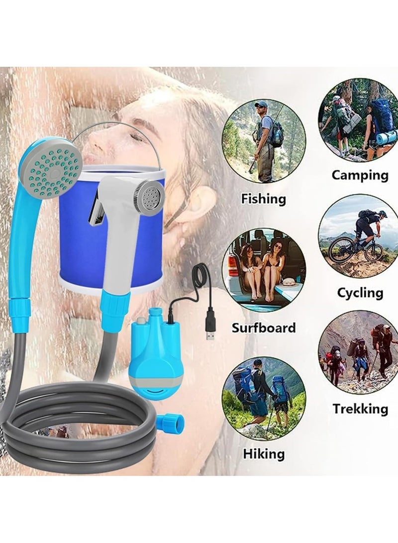 VUCATIN Portable Camping Shower Kit Outdoor Shower Pump with Bucket Shower Head Sprayer Battery Powered Camping Showerhead with Rechargeable Battery for Pet Camping Hiking Traveling Car Washing - Image 2