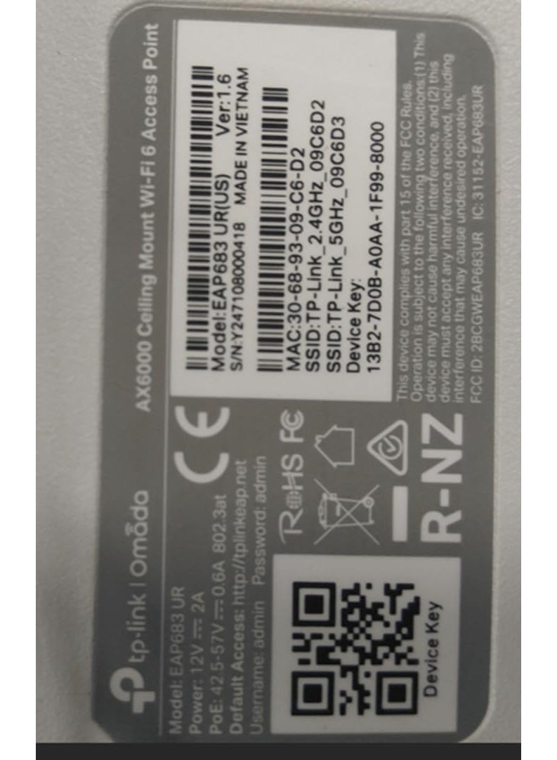 Tp-link Tl TP-Link EAP683 UR – Omada WiFi 6 AX6000 2.5G Ceiling-Mount Access Point with Mesh, OFDMA, HE160, MU-MIMO, Seamless Roaming & PoE+ Support - Image 5