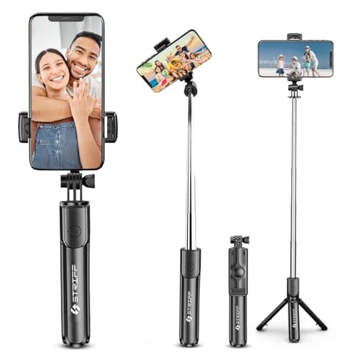STRIFF AirSnap 3-in-1 Bluetooth Selfie Stick with Wireless Remote & Tripod Stand | Extendable, Lightweight & Portable | Compatible with All Smartphones (iPhone, Samsung, OnePlus, Vivo & More) - Black - Image 1