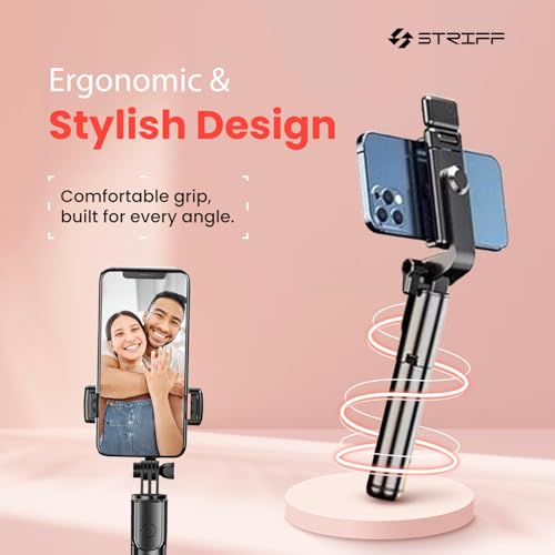 STRIFF AirSnap 3-in-1 Bluetooth Selfie Stick with Wireless Remote & Tripod Stand | Extendable, Lightweight & Portable | Compatible with All Smartphones (iPhone, Samsung, OnePlus, Vivo & More) - Black - Image 4