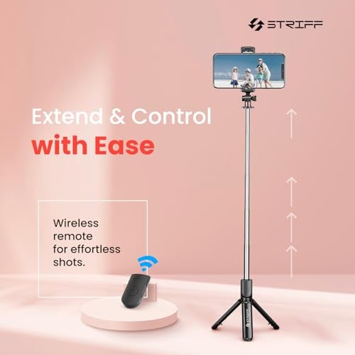 STRIFF AirSnap 3-in-1 Bluetooth Selfie Stick with Wireless Remote & Tripod Stand | Extendable, Lightweight & Portable | Compatible with All Smartphones (iPhone, Samsung, OnePlus, Vivo & More) - Black - Image 3