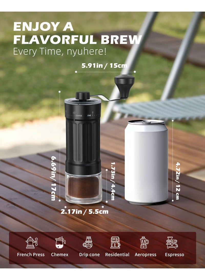 DOSCHER Manual Coffee Grinder, Adjustable Ceramic Burr Coffee Grinder Manual External with 40 Precise Grind Settings, 30g Ground Coffee with Visible Coffee Bean Container,Double Bearing Positioning - Image 3