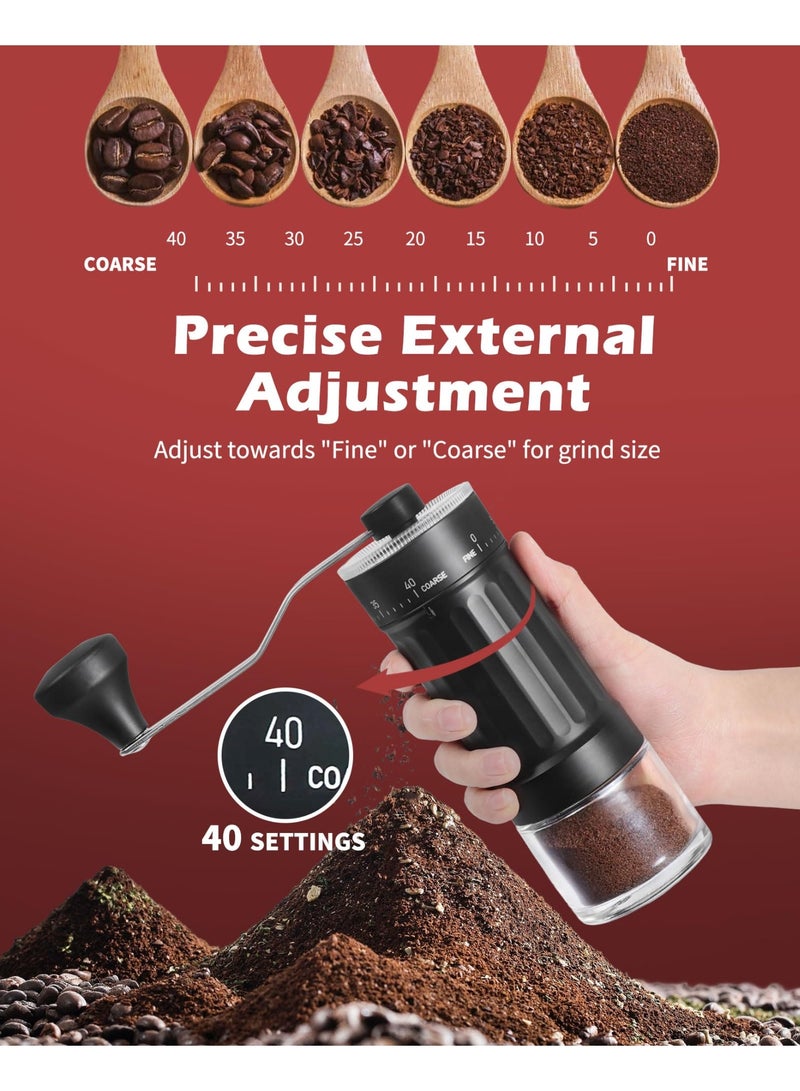 DOSCHER Manual Coffee Grinder, Adjustable Ceramic Burr Coffee Grinder Manual External with 40 Precise Grind Settings, 30g Ground Coffee with Visible Coffee Bean Container,Double Bearing Positioning - Image 2