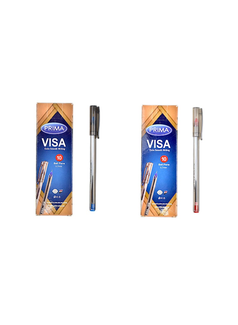 Prima Visa Pens 0.7mm red and blue 10 Pens (2 pack) - Image 1