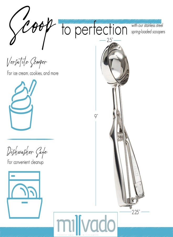 Millvado Stainless Steel Ice Cream and Cookie Scoop | Large Sized, Spring Loaded Lever Design, For Sorbet, Melon, Meatballs, Muffins, and More, 3 Ounce (2.5”) Scooper - Image 2