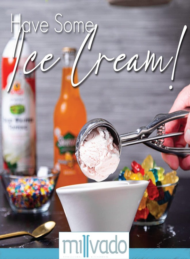 Millvado Stainless Steel Ice Cream and Cookie Scoop | Large Sized, Spring Loaded Lever Design, For Sorbet, Melon, Meatballs, Muffins, and More, 3 Ounce (2.5”) Scooper - Image 4