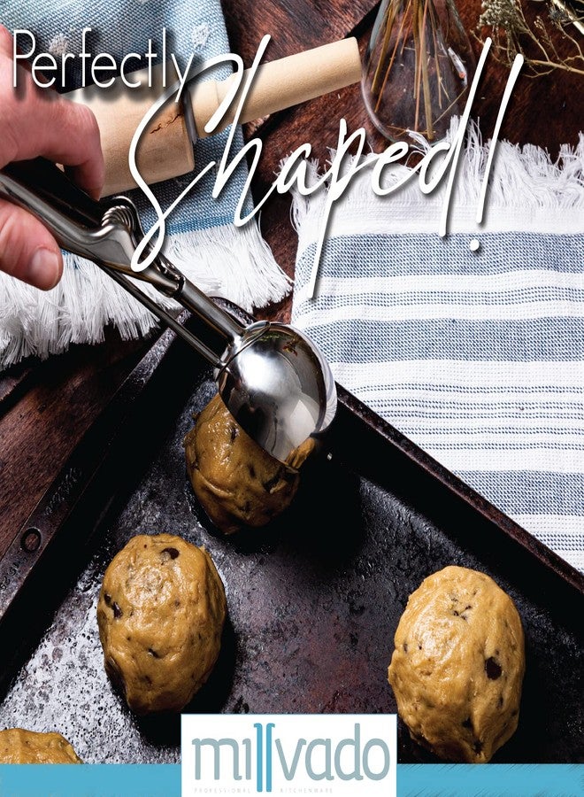 Millvado Stainless Steel Ice Cream and Cookie Scoop | Large Sized, Spring Loaded Lever Design, For Sorbet, Melon, Meatballs, Muffins, and More, 3 Ounce (2.5”) Scooper - Image 5