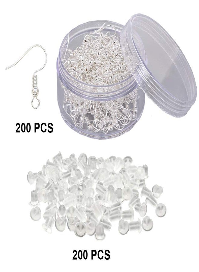 CBLUO Earring Hooks with Earring Backs Set Surgical Stainless Steel Ear Hooks Soft Silicone Earring Backings for DIY Jewelry Making Hypoallergenic Bead Spring Fish Hook Earrings Accessories 200 Pack - Image 2