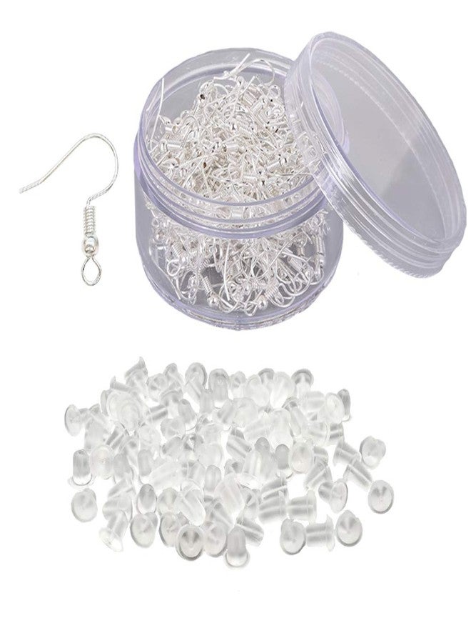 CBLUO Earring Hooks with Earring Backs Set Surgical Stainless Steel Ear Hooks Soft Silicone Earring Backings for DIY Jewelry Making Hypoallergenic Bead Spring Fish Hook Earrings Accessories 200 Pack - Image 1