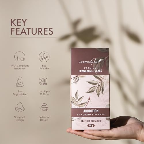 Aromahpure Premium Car Perfume Fragrance Flakes - Addiction - Leather Fragrance Luxury Car Air Freshener made Organically with Essential Oil, Grains, and Flakes - 50Gms, Refresh your car for 30 days - Image 5