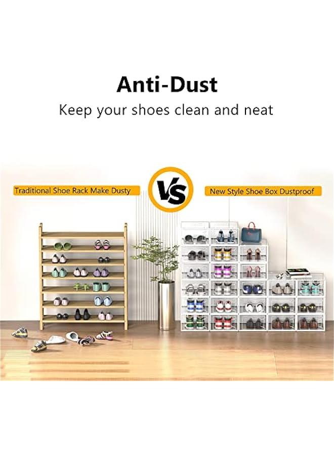 Arabest Twelve Piece Extra Large Shoe Storage Boxes for Closet Modular Clear Plastic Stackable Sneaker Containers Display Cases with Lids in White  - Image 3