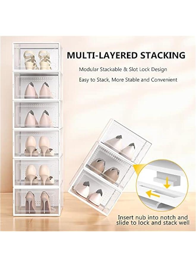 Arabest Twelve Piece Extra Large Shoe Storage Boxes for Closet Modular Clear Plastic Stackable Sneaker Containers Display Cases with Lids in White  - Image 5