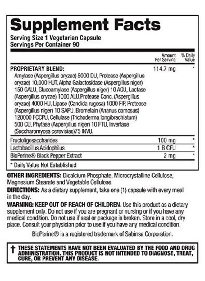 Digestive Enzymes With Prebiotics And Probiotics And Bioperine For Better Digestion And Nutrient Absorption Helps With Bloating And Gas (90 Veggie Caps)