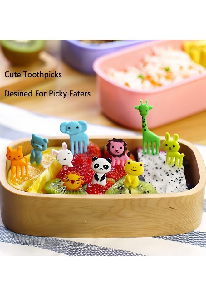 60 Pcs Kids Animal Food Fruit Fork Lunch Box Fruit Fork Mini Reusable Cute Food Toothpicks Plastic Stick Bento Box Decoration Fruit Cake Dessert Pastry Kids Party Supplies,Random color - Image 4