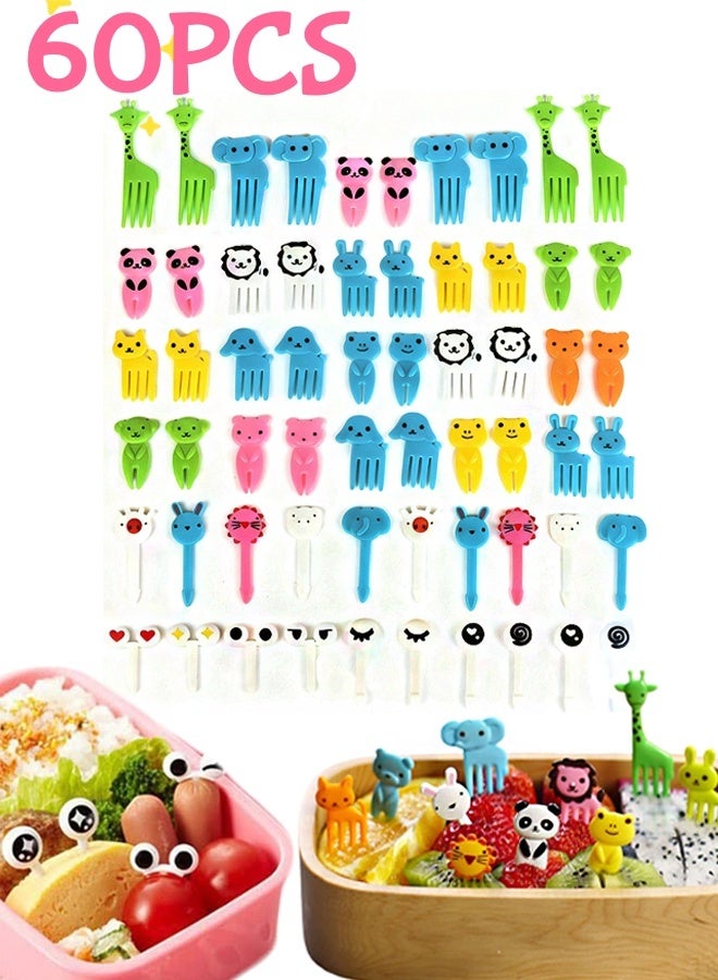 60 Pcs Kids Animal Food Fruit Fork Lunch Box Fruit Fork Mini Reusable Cute Food Toothpicks Plastic Stick Bento Box Decoration Fruit Cake Dessert Pastry Kids Party Supplies,Random color - Image 1