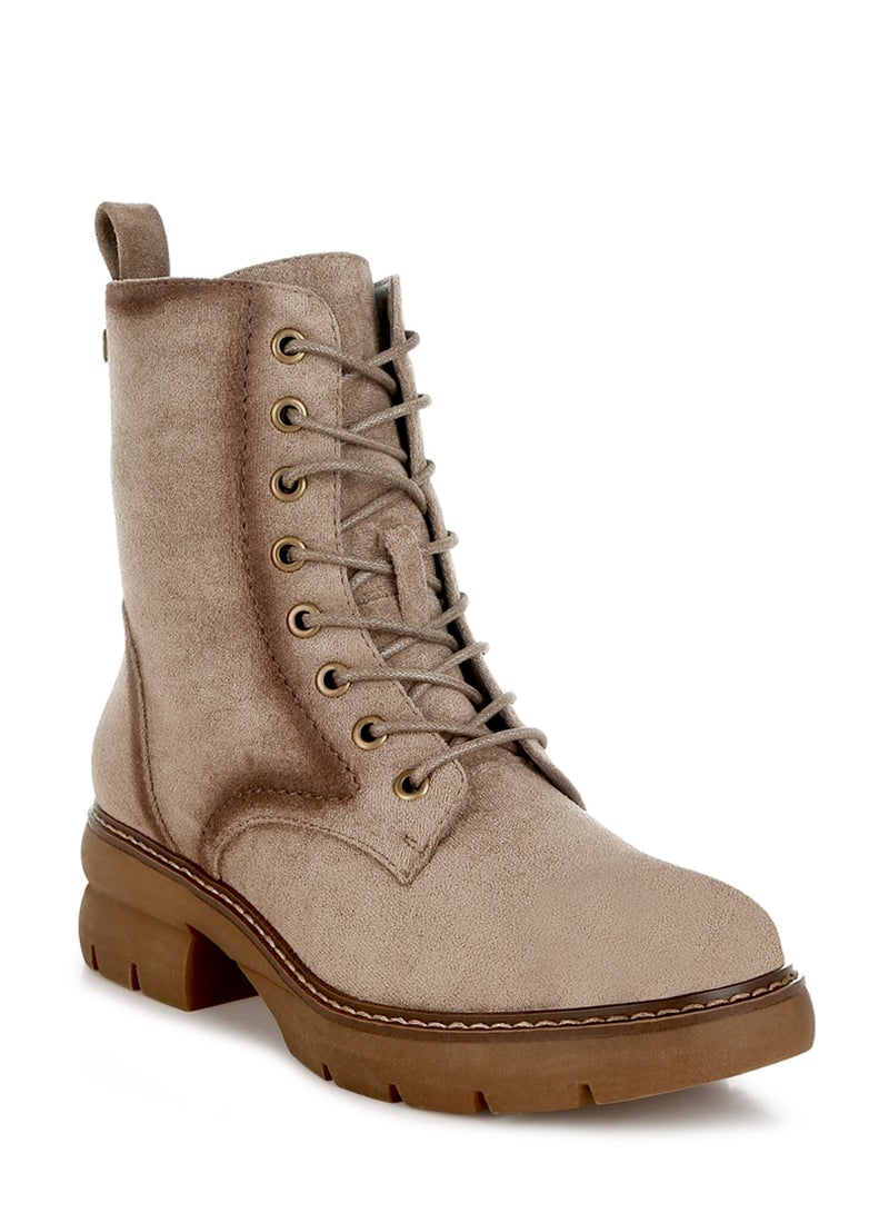 London Rag Lace Up High Ankle Boots in Taupe - Image 2