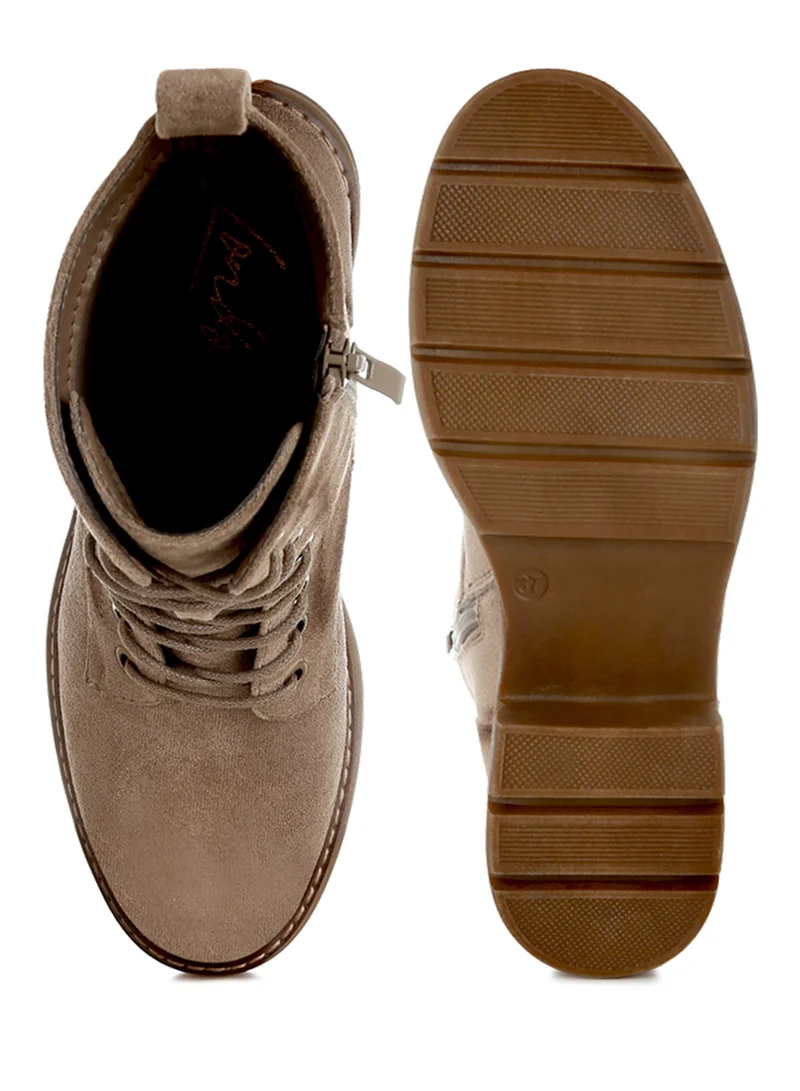 London Rag Lace Up High Ankle Boots in Taupe