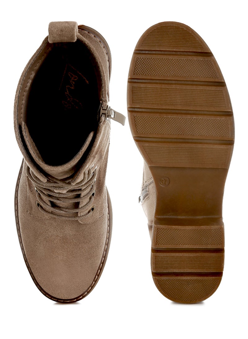 London Rag Lace Up High Ankle Boots in Taupe - Image 4