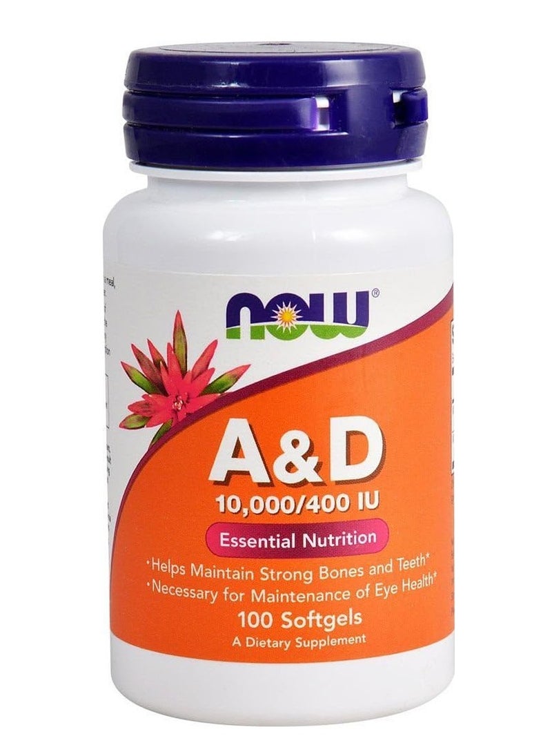 now Vitamin A and D 10000/400 IU for Eye and Bone Health 100 Softgel 