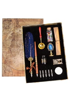 Feather Calligraphy Pen Set, Dip Pen Calligraphy Set Include Sealing Wax Beads, Wax Spoon, Replacement Nibs for Writing, Journaling, Drawing, Signature, Wedding, Retro Decoration Gift