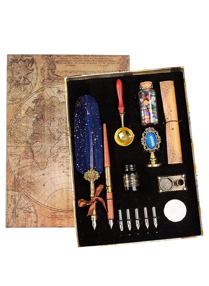 Joyeee Feather Calligraphy Pen Set, Dip Pen Calligraphy Set Include Sealing Wax Beads, Wax Spoon, Replacement Nibs for Writing, Journaling, Drawing, Signature, Wedding, Retro Decoration Gift  - Image 1
