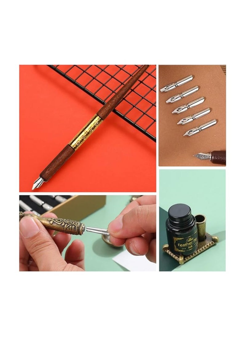 Joyeee Feather Calligraphy Pen Set, Dip Pen Calligraphy Set Include Sealing Wax Beads, Wax Spoon, Replacement Nibs for Writing, Journaling, Drawing, Signature, Wedding, Retro Decoration Gift  - Image 3