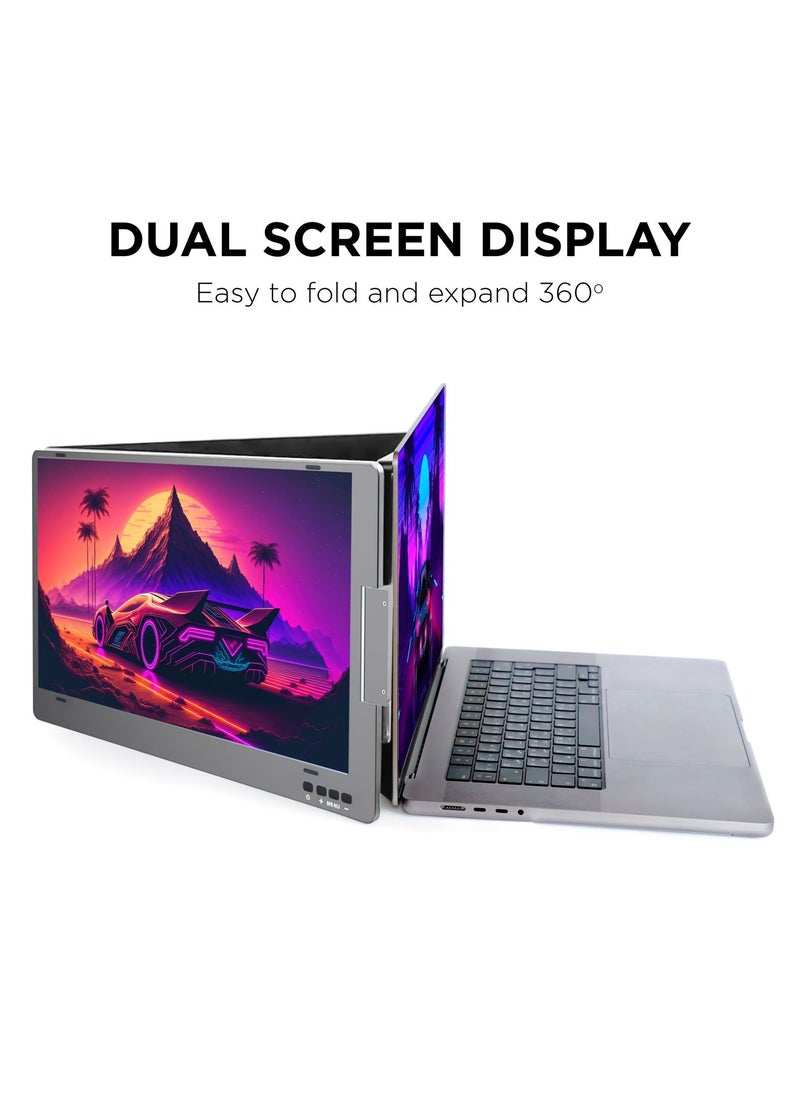 شاشة MetaDisplay MD1 ثلاثية محمولة لموسع شاشة الكمبيوتر المحمول وموسع الشاشة المزدوجة 14 بوصة FHD 1080P IPS (macOS/Windows)