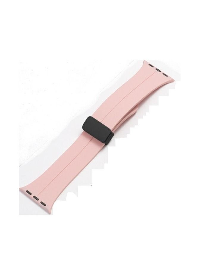 Generic - For Apple Watch 42/44mm 4/5 Series D-Shape Magnetic Clasp Silicone Replacement Sport Wristband Band -pink - Image 1