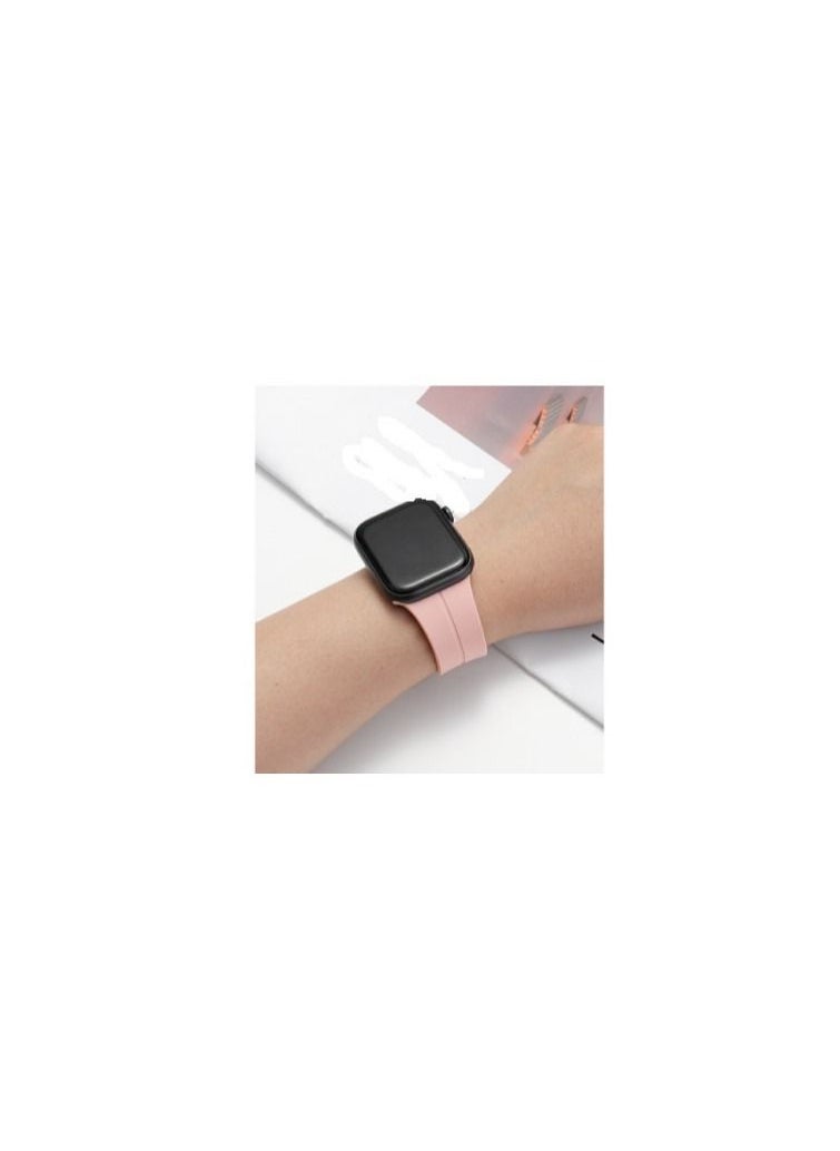 Generic - For Apple Watch 42/44mm 4/5 Series D-Shape Magnetic Clasp Silicone Replacement Sport Wristband Band -pink - Image 1