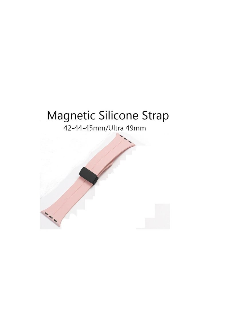 Generic - For Apple Watch 42/44mm 4/5 Series D-Shape Magnetic Clasp Silicone Replacement Sport Wristband Band -pink - Image 1