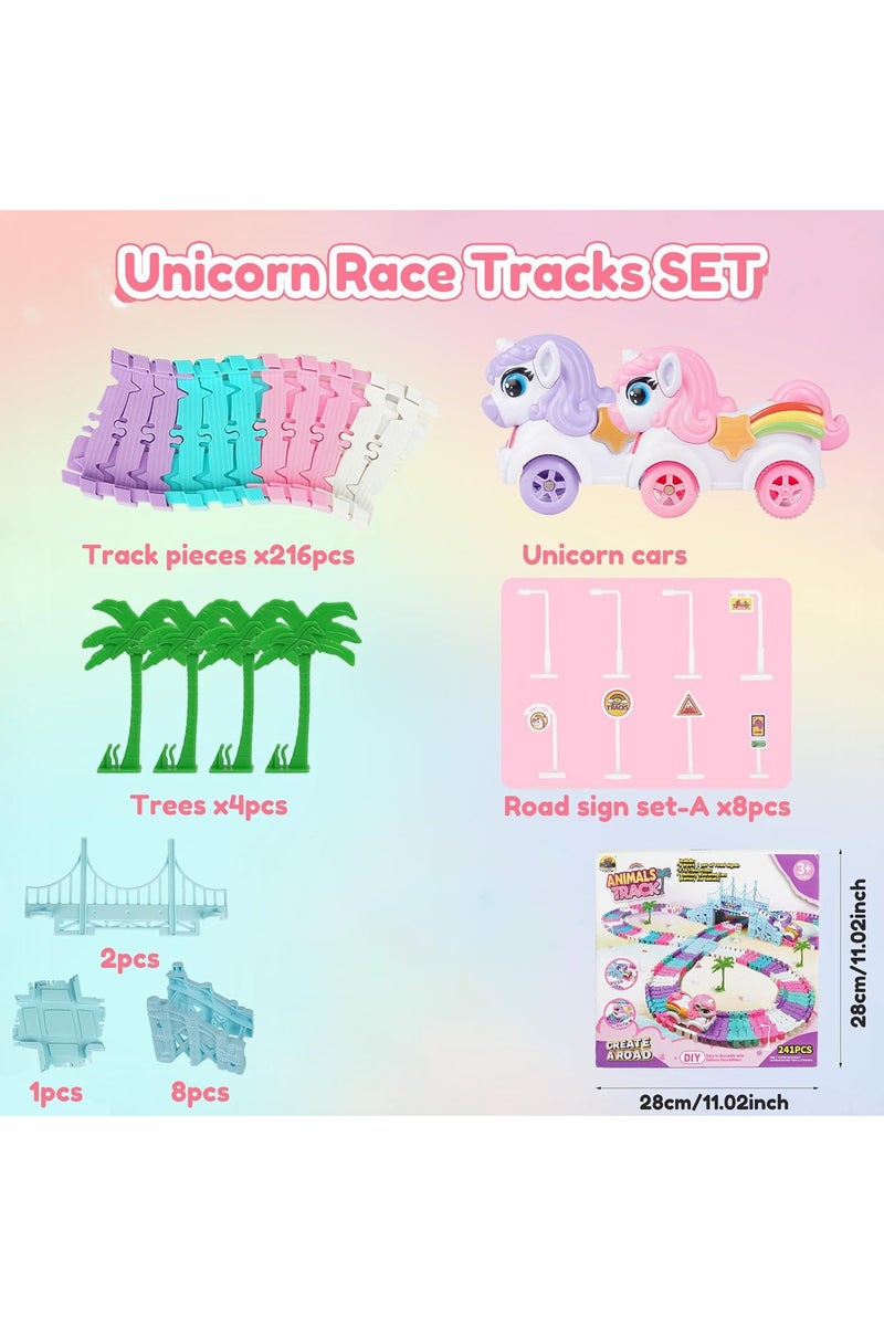 فلاي هسو مسار سباق وحيد القرن مكوّن من 246 قطعة للأطفال من عمر 4 إلى 8 سنوات، مجموعة مسار سيارات مرن، ألعاب أميرة، هدية رائعة للفتيات والأطفال من عمر 3 إلى 6 سنوات - Image 5