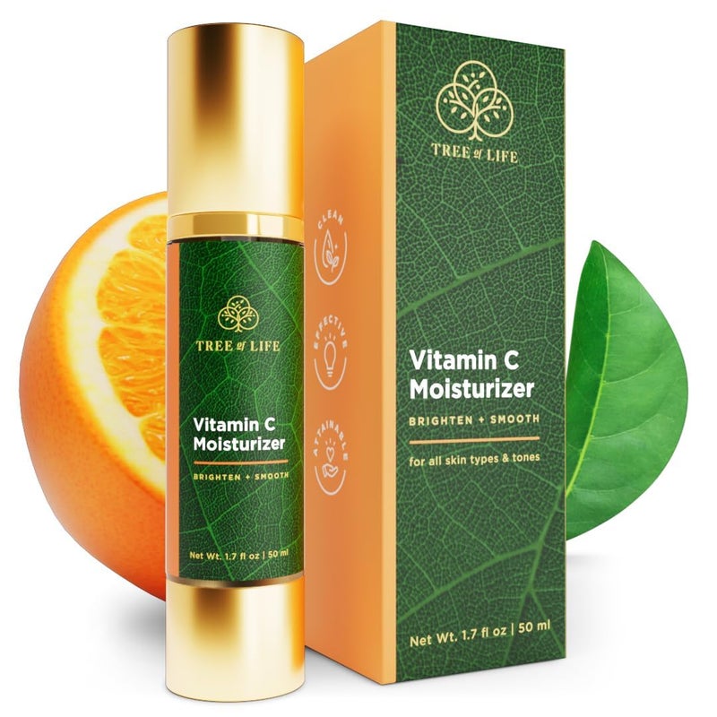 TREE OF LIFE مرطب جمال شجرة الحياة، مرطب، مضاد للشيخوخة، يقلل من البقع الداكنة والخطوط الدقيقة، يضيء، يجعل البشرة أكثر تماسكًا ونعومة، غير دهني - فيتامين C 1.7 أونصة سائلة - Image 1