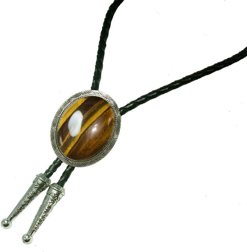 Moranse Bolo Tie with Natural Tiger Eye Stone Celtic Style Genuine and Cowhide Rope - Image 5