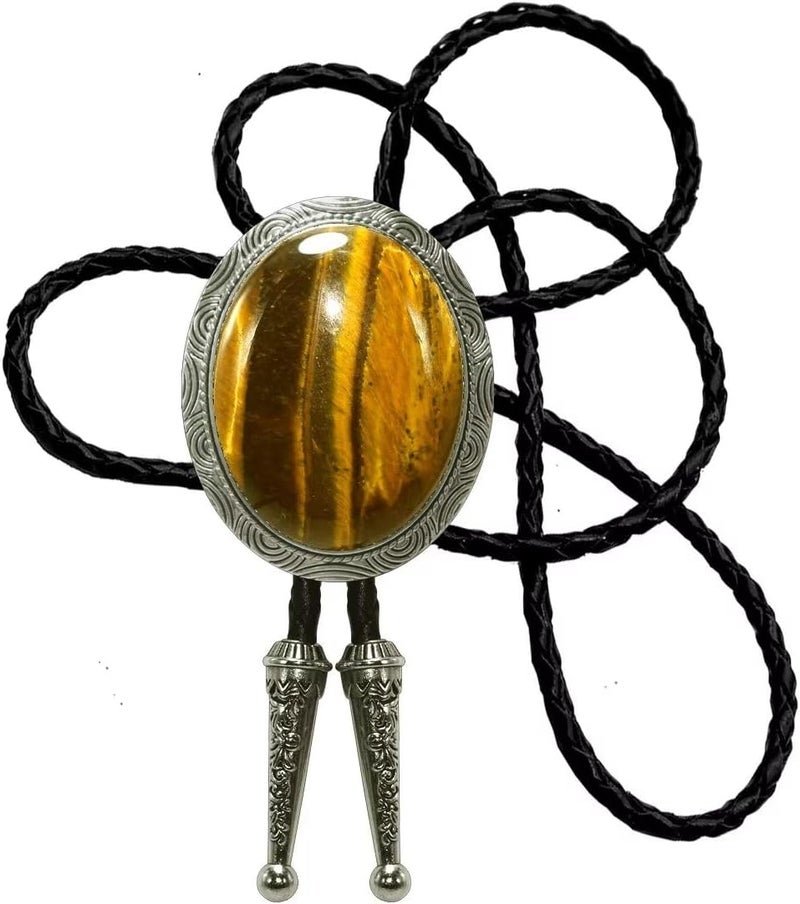 Moranse Bolo Tie with Natural Tiger Eye Stone Celtic Style Genuine and Cowhide Rope - Image 1